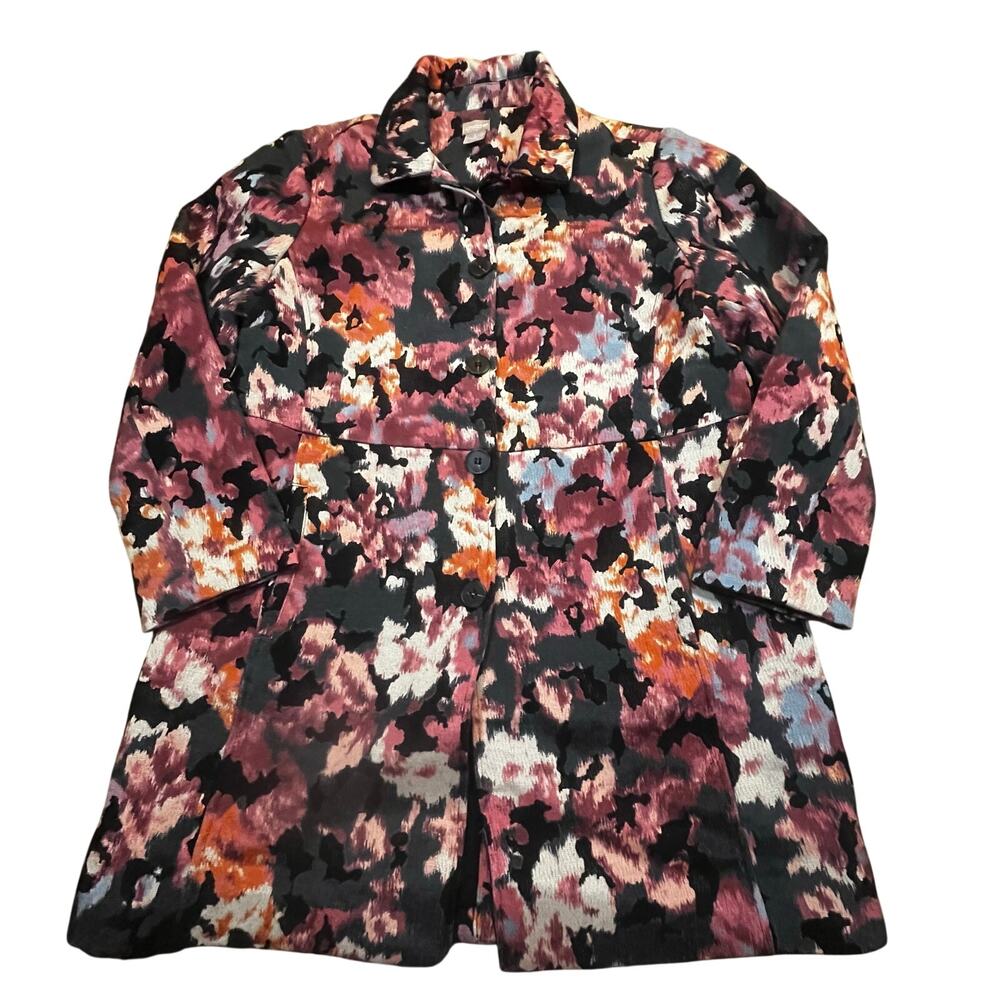 Chico's Textured Multicolored Abstract Business Casual Topper Coat Women 2 Large